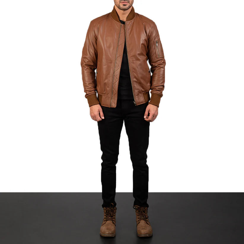 Brown real Leather Bomber Jacket Leather Jacket Leather Scoutt