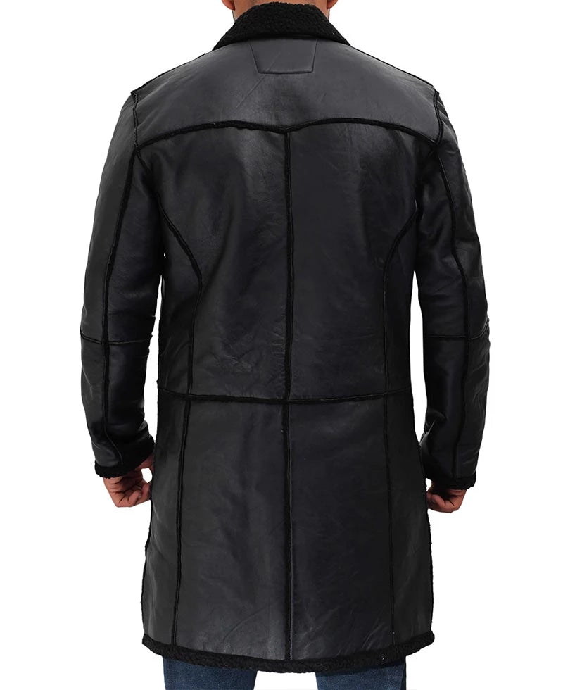 Real Leather Black Sherpa Coat Mens - Winter Coat LSM-0062