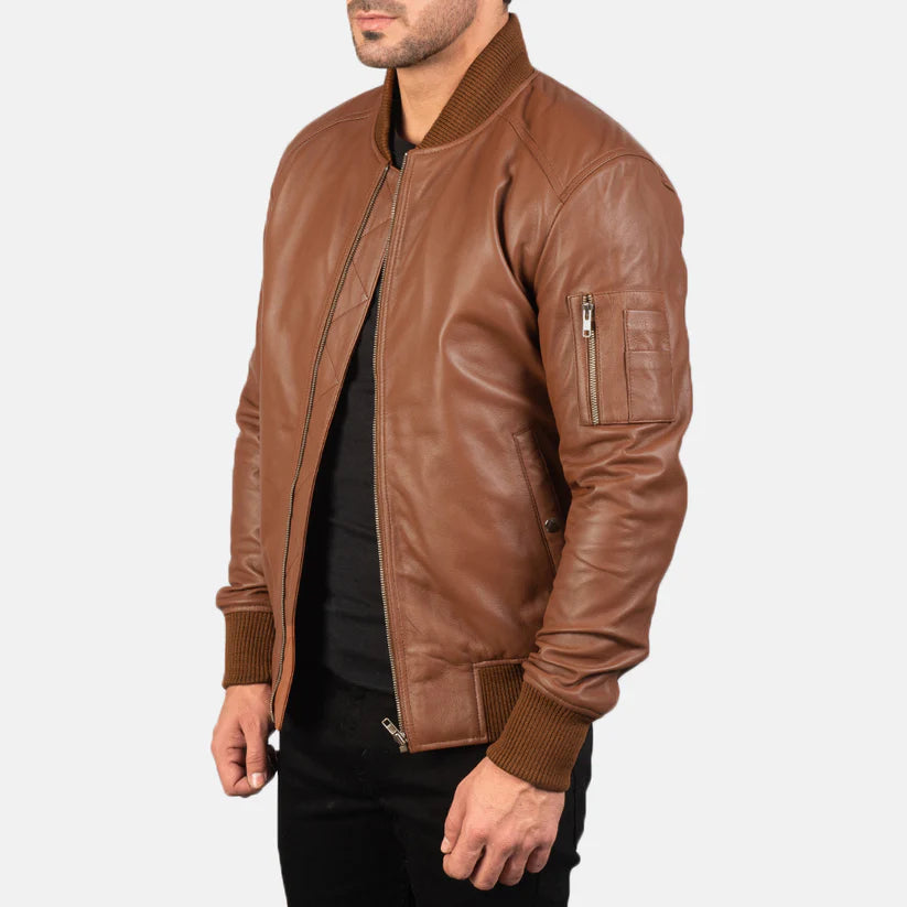 Brown real Leather Bomber Jacket Leather Jacket Leather Scoutt