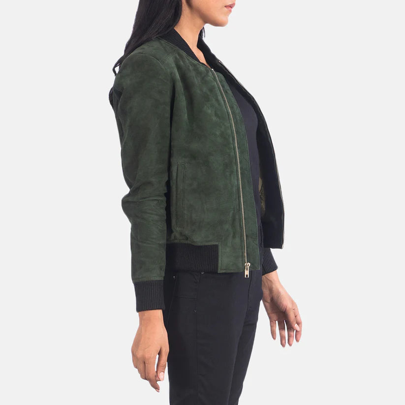 Green Suede Bomber Jacket Real Leather Leather Jacket Leather Scoutt