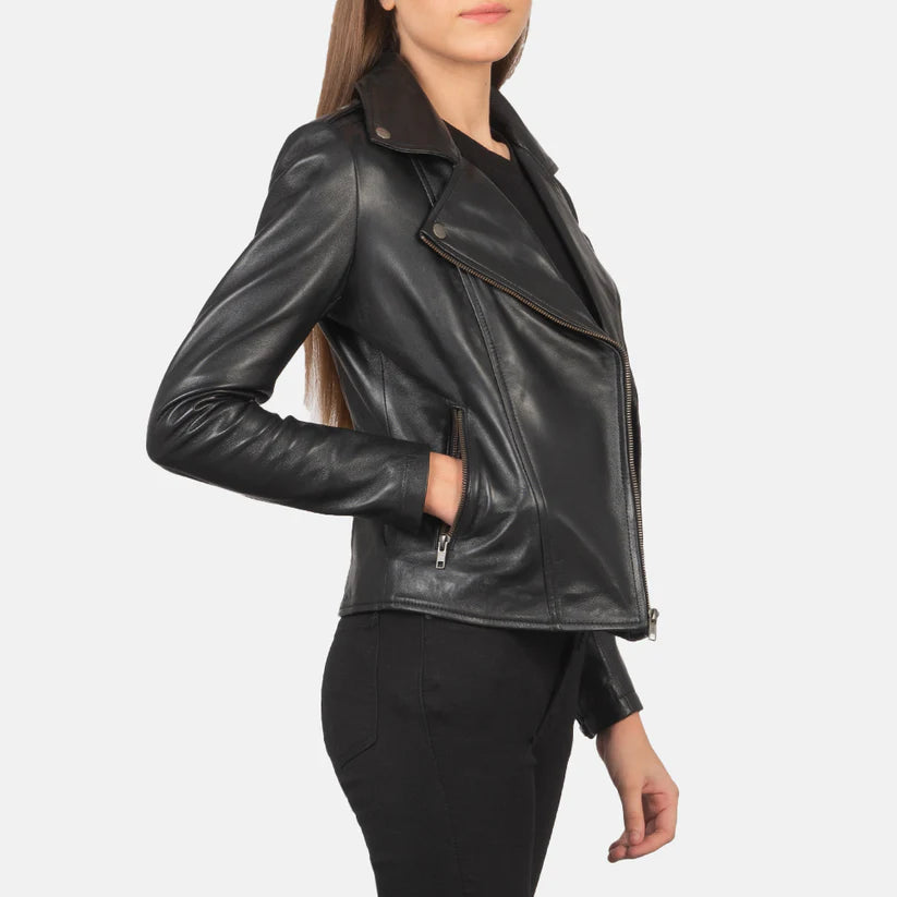 Black Real Leather Biker Jacket LSW-0003