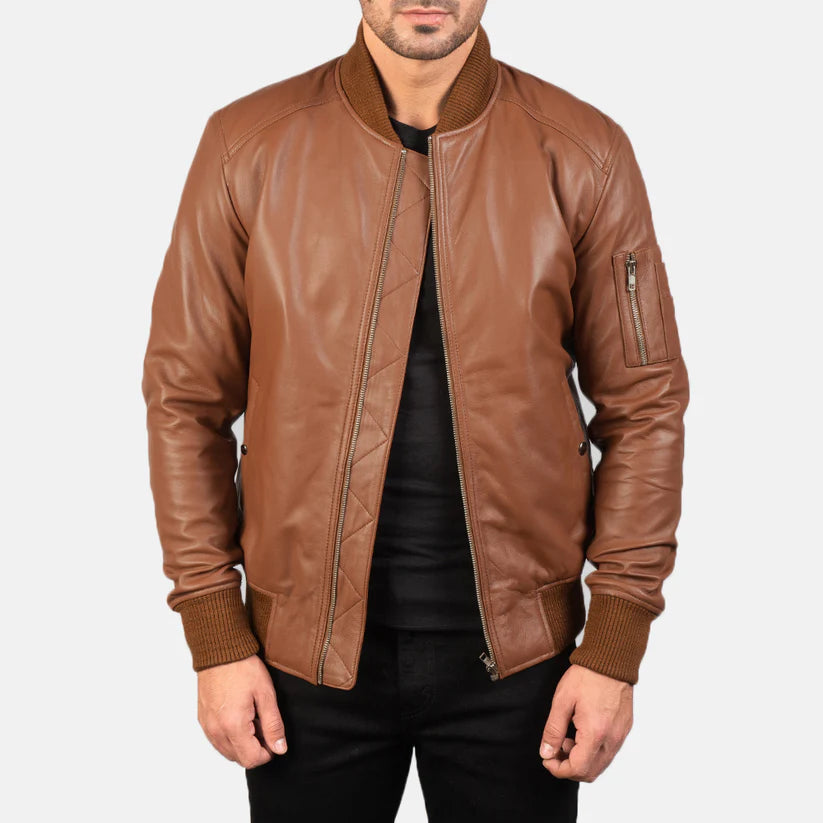 Brown real Leather Bomber Jacket Leather Jacket Leather Scoutt