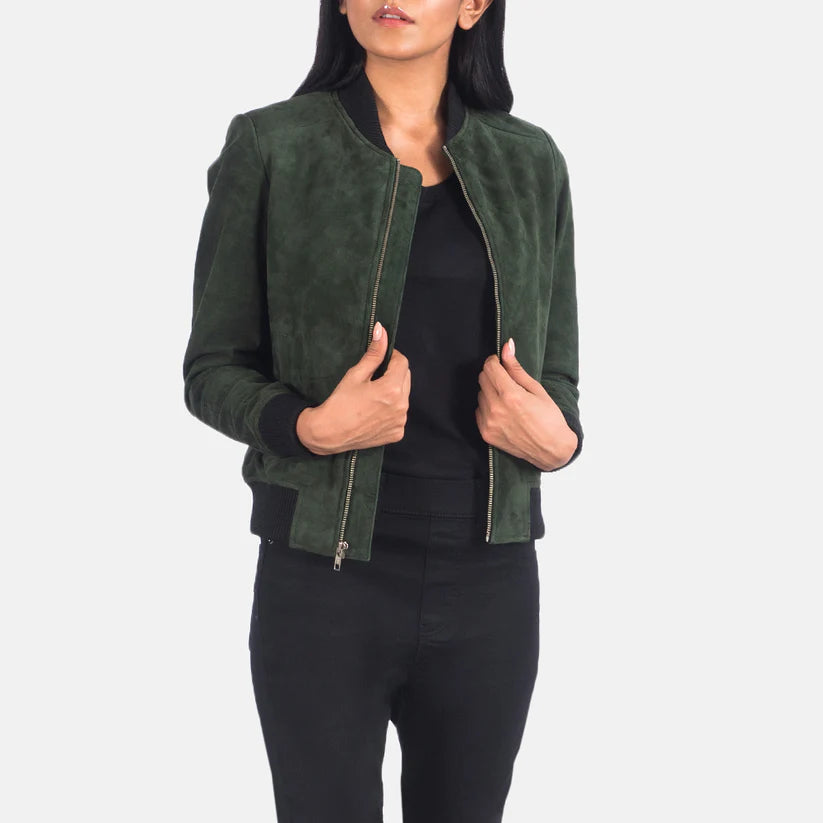 Green Suede Bomber Jacket Real Leather Leather Jacket Leather Scoutt