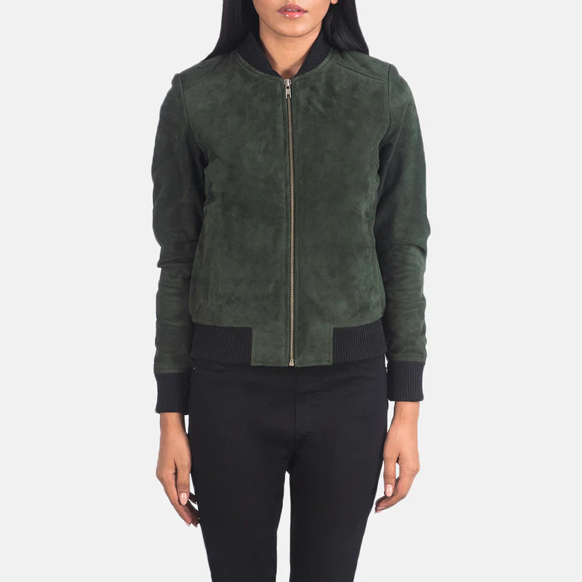 Green Suede Bomber Jacket Real Leather Leather Jacket Leather Scoutt