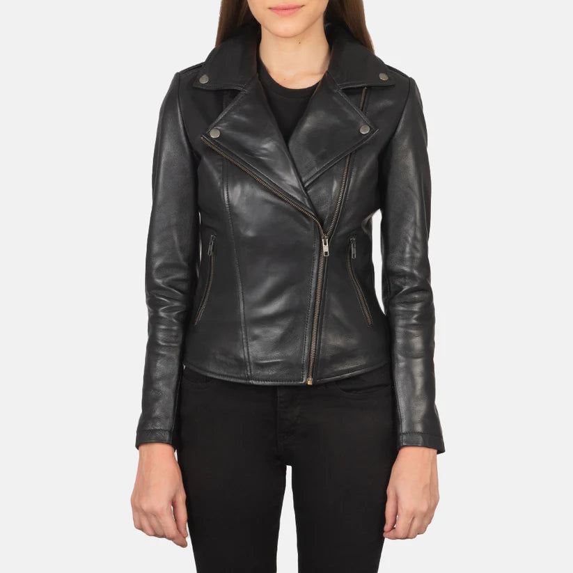 Black Real Leather Biker Jacket LSW-0003