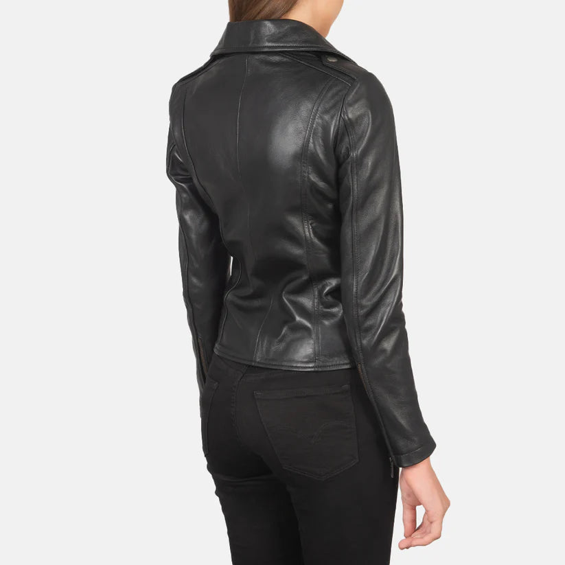 Black Real Leather Biker Jacket LSW-0003