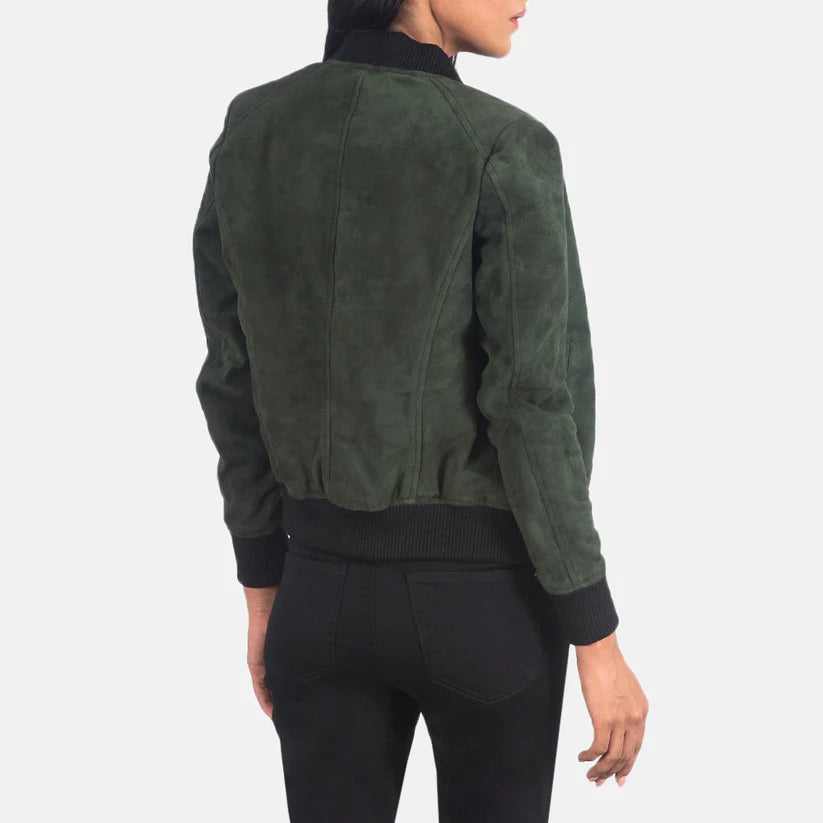 Green Suede Bomber Jacket Real Leather Leather Jacket Leather Scoutt