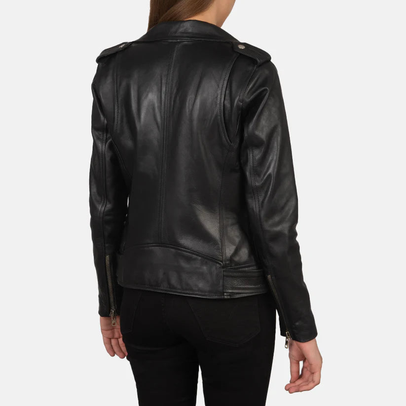Black Real leather biker jacket LSW-0002