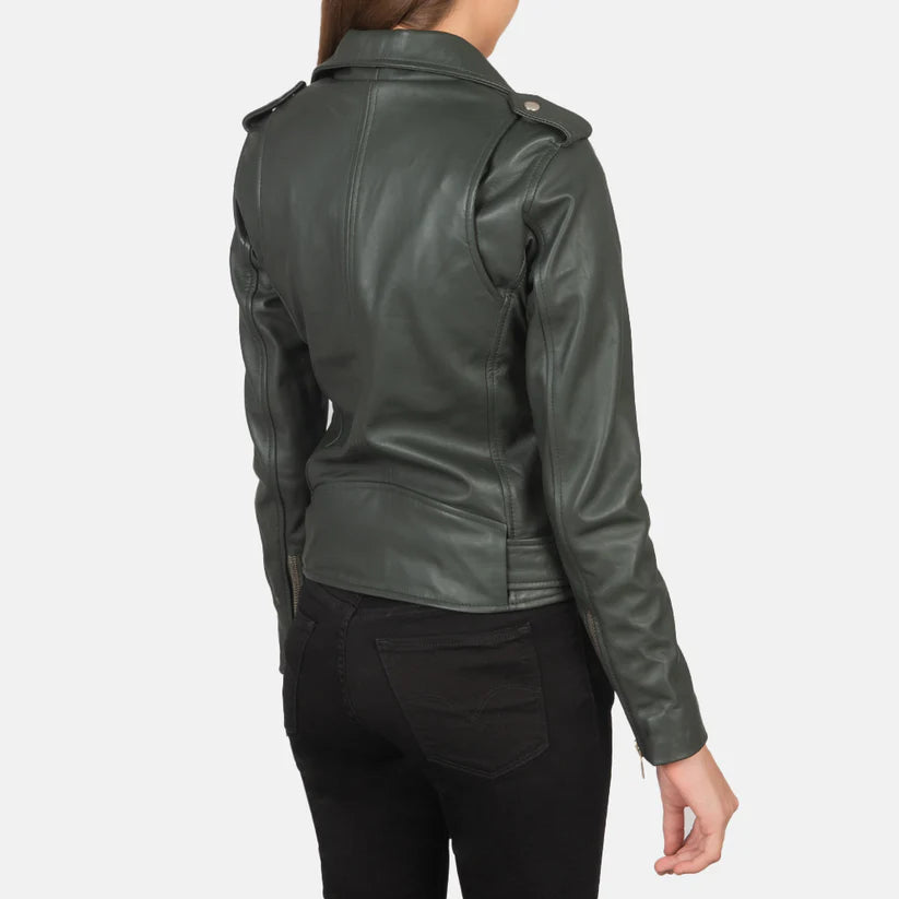 Green Real Leather Biker Jacket LSW-0010