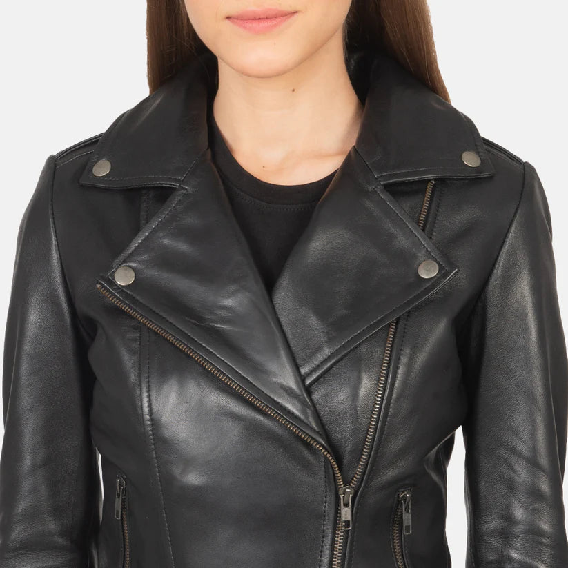 Black Real Leather Biker Jacket LSW-0003