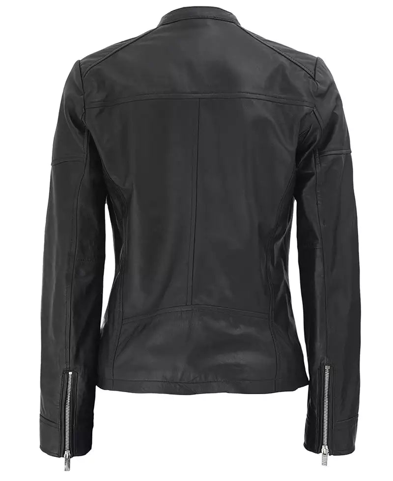 Maude Black Textured Leather Jacket for Women LSW-0048