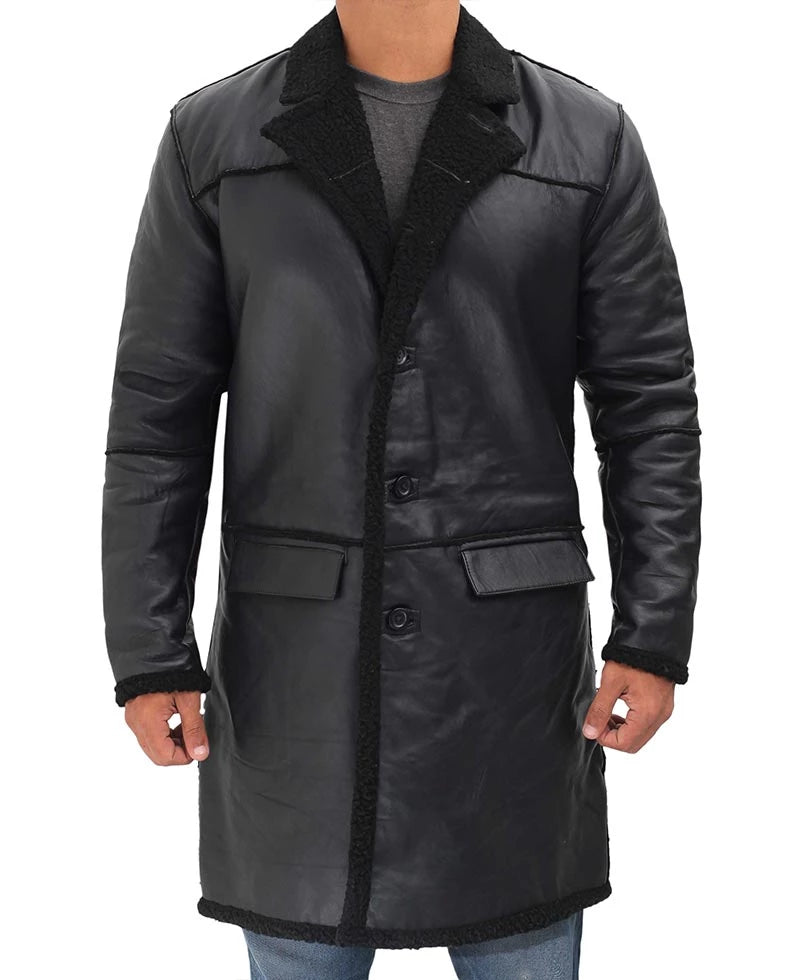 Real Leather Black Sherpa Coat Mens - Winter Coat LSM-0062