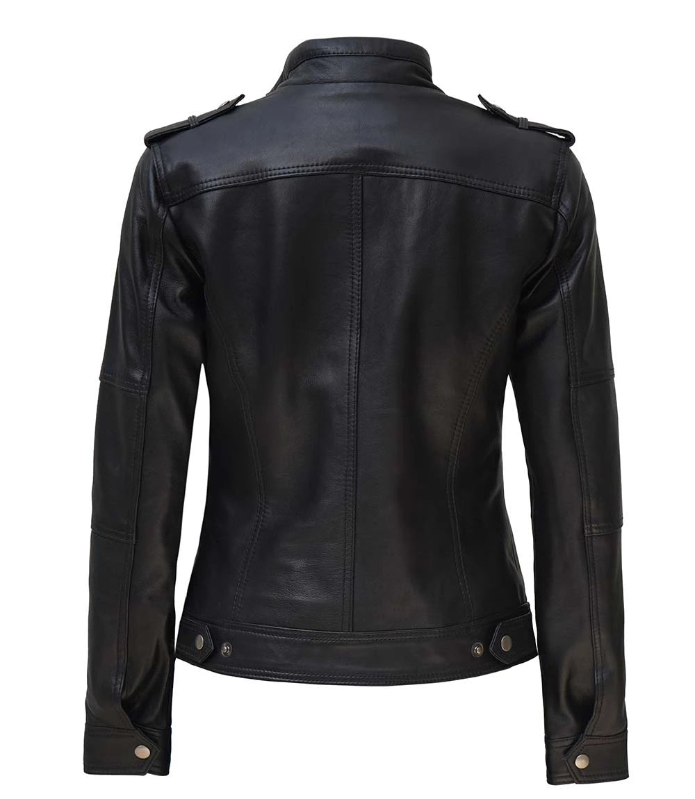Womens Black Leather Moto Jacket - Classic Biker Style LSW-0040