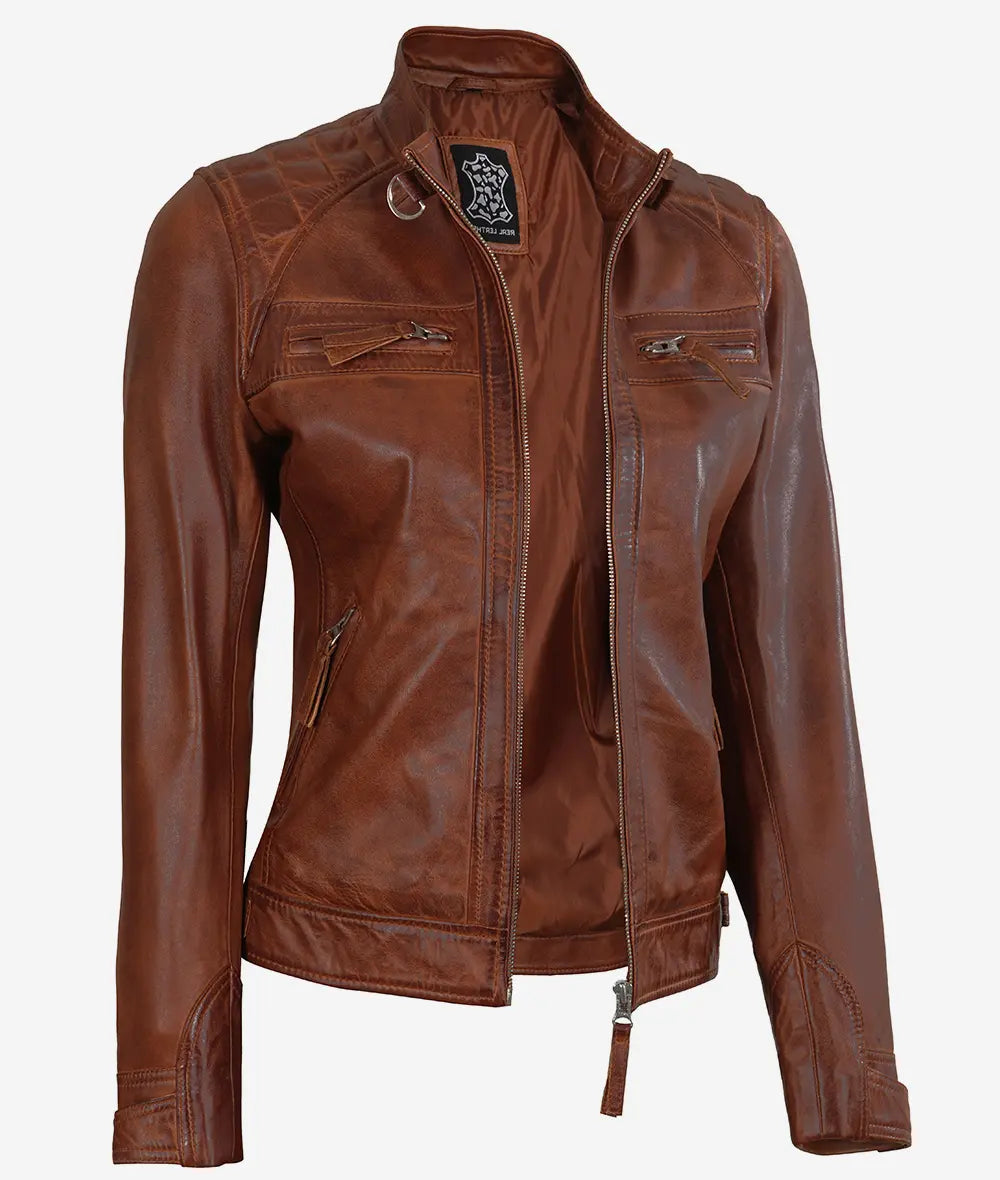 Womens Leather Biker Jacket LSW-0028