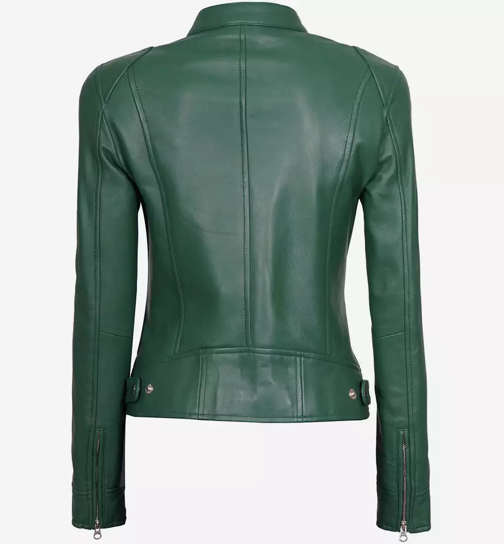Dodge Green Cafe Racer Leather Jacket for Women LSW-0030