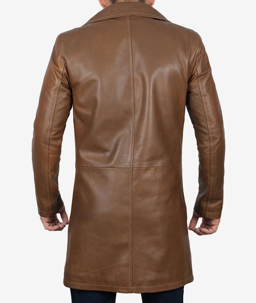 Mens Real Lambskin Leather 3/4 Length Brown Coat LSM-0081