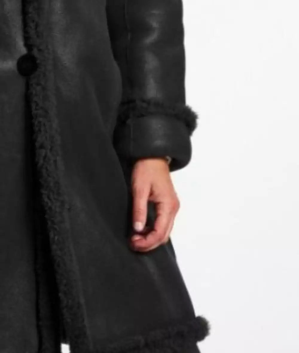 Women's Black Leather Shearling Coat - Premium Winter Coat LSW-0066
