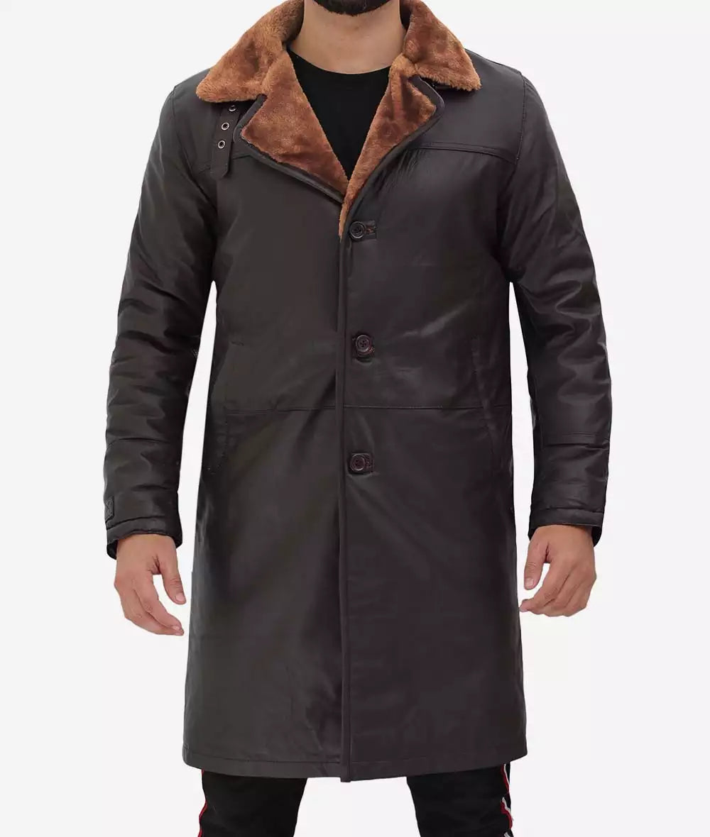 Men's Premium Dark Brown 3/4 Length Shearling Coat LSM-0058