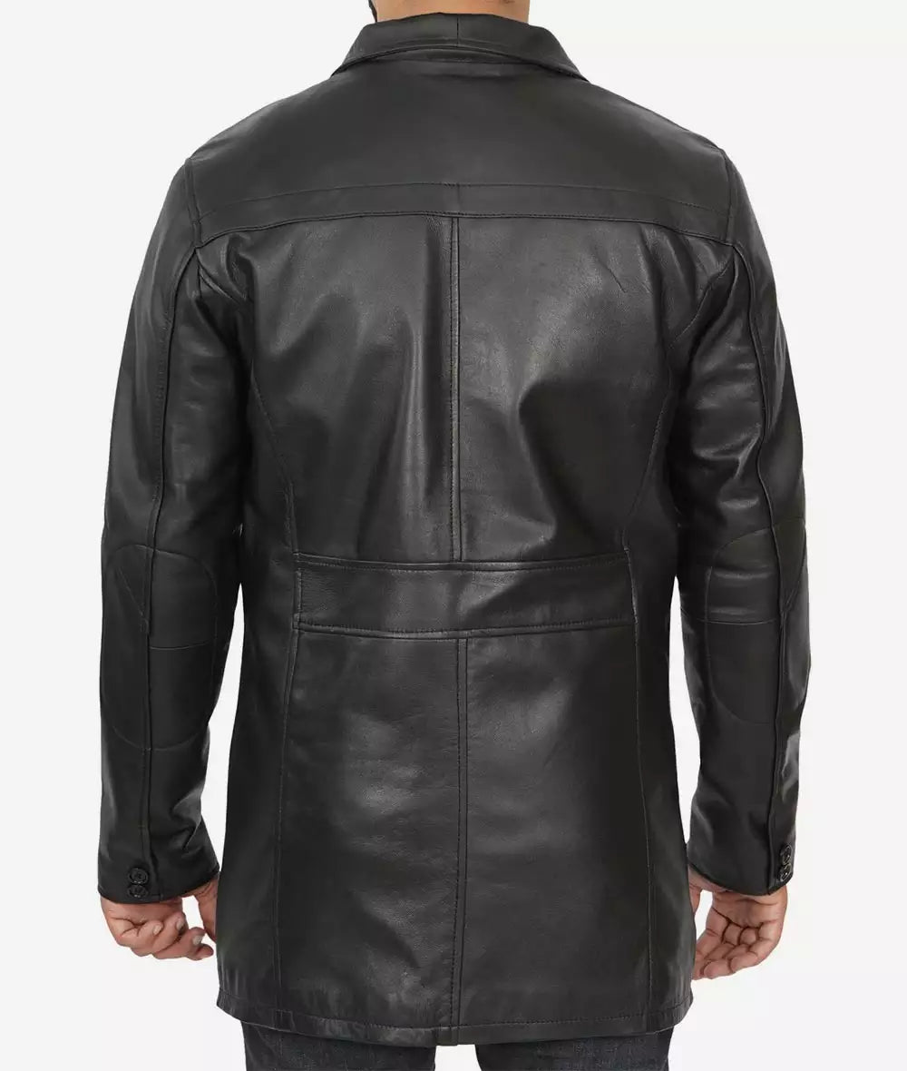 Bristol Mens Black Leather Car Coat - 3/4 Length Coat LSM-0075