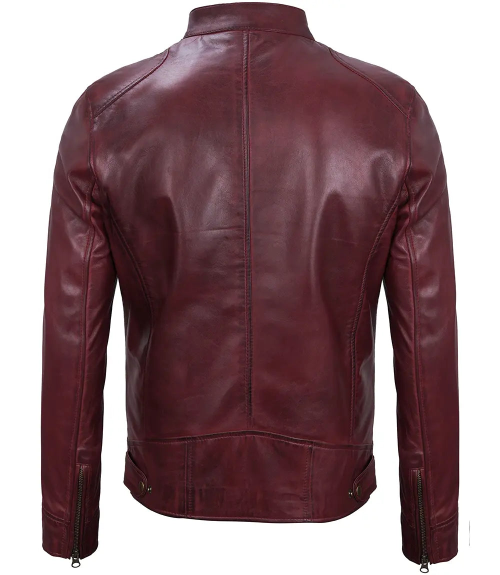 Dodge Men's Maroon Cafe Racer Premium Lambskin Leather Jacket LSM-0009