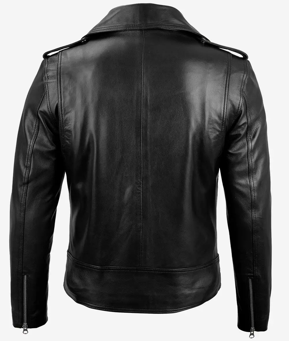 Men's Black Asymmetrical Motorcycle Leather Jacket LSM-0013