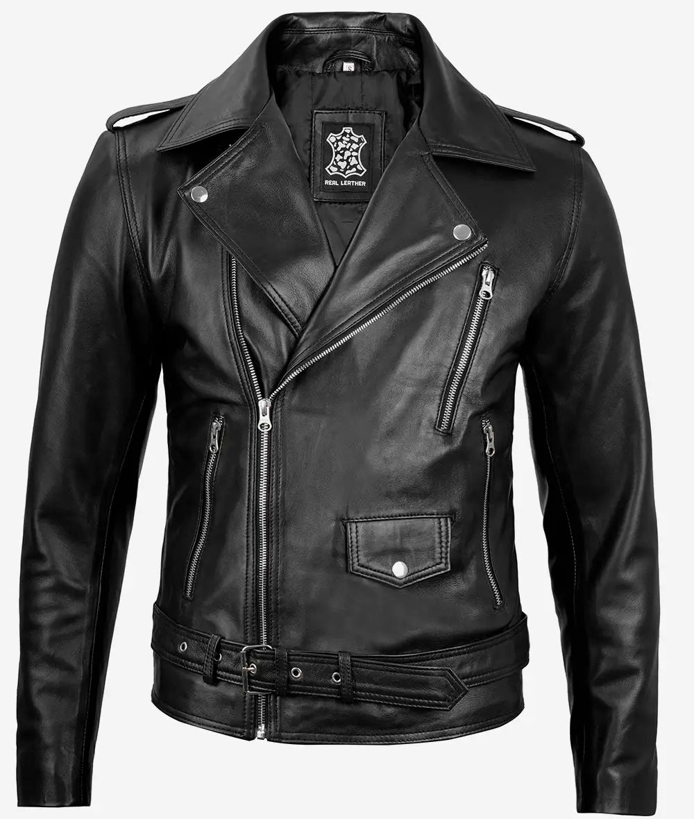 Men's Black Asymmetrical Motorcycle Leather Jacket LSM-0013