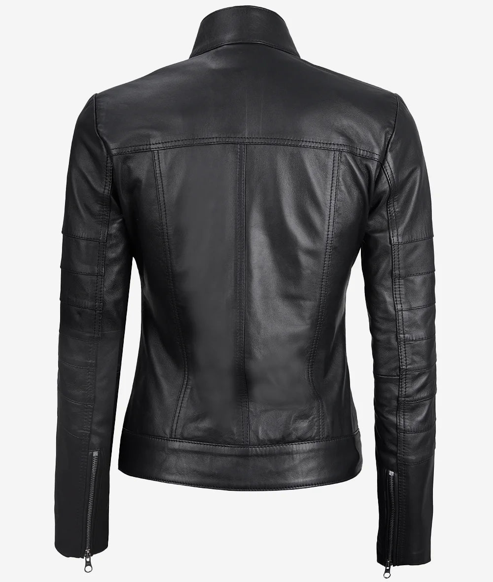 Bergamo Womens Black Cafe Racer Leather Jacket LSW-0060