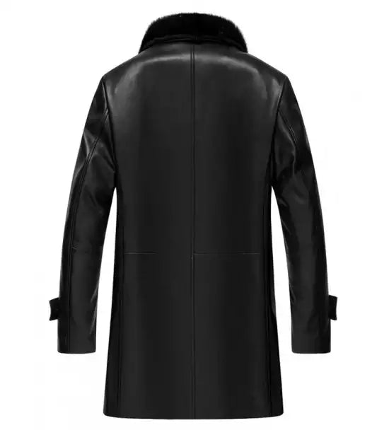 Men's Premium Black Leather Coat with Shearling Collar LSM-0057