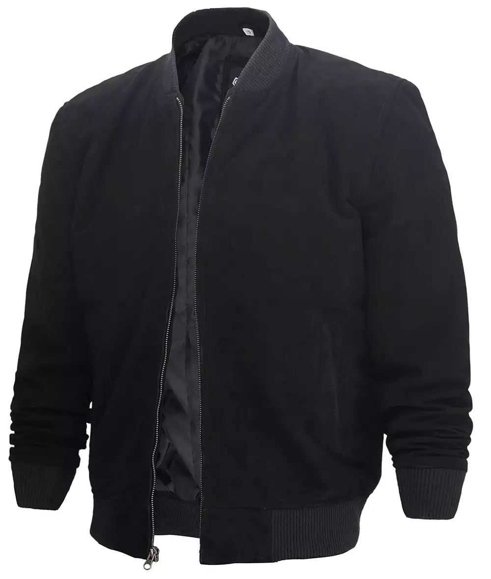 Men's Premium Black Suede Bomber Jacket LSM-0087
