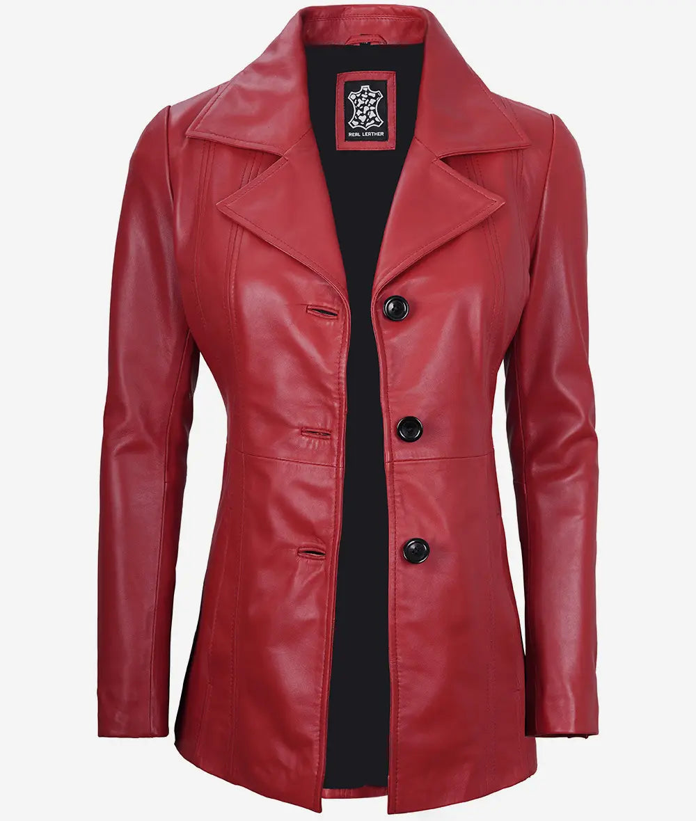 Womens Three Button Leather Blazer LSW-0093