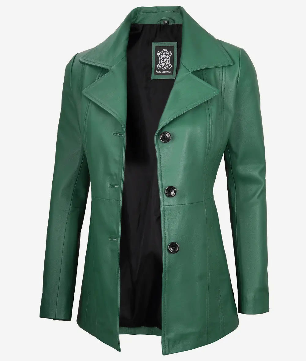 Womens Three Button Leather Blazer LSW-0093