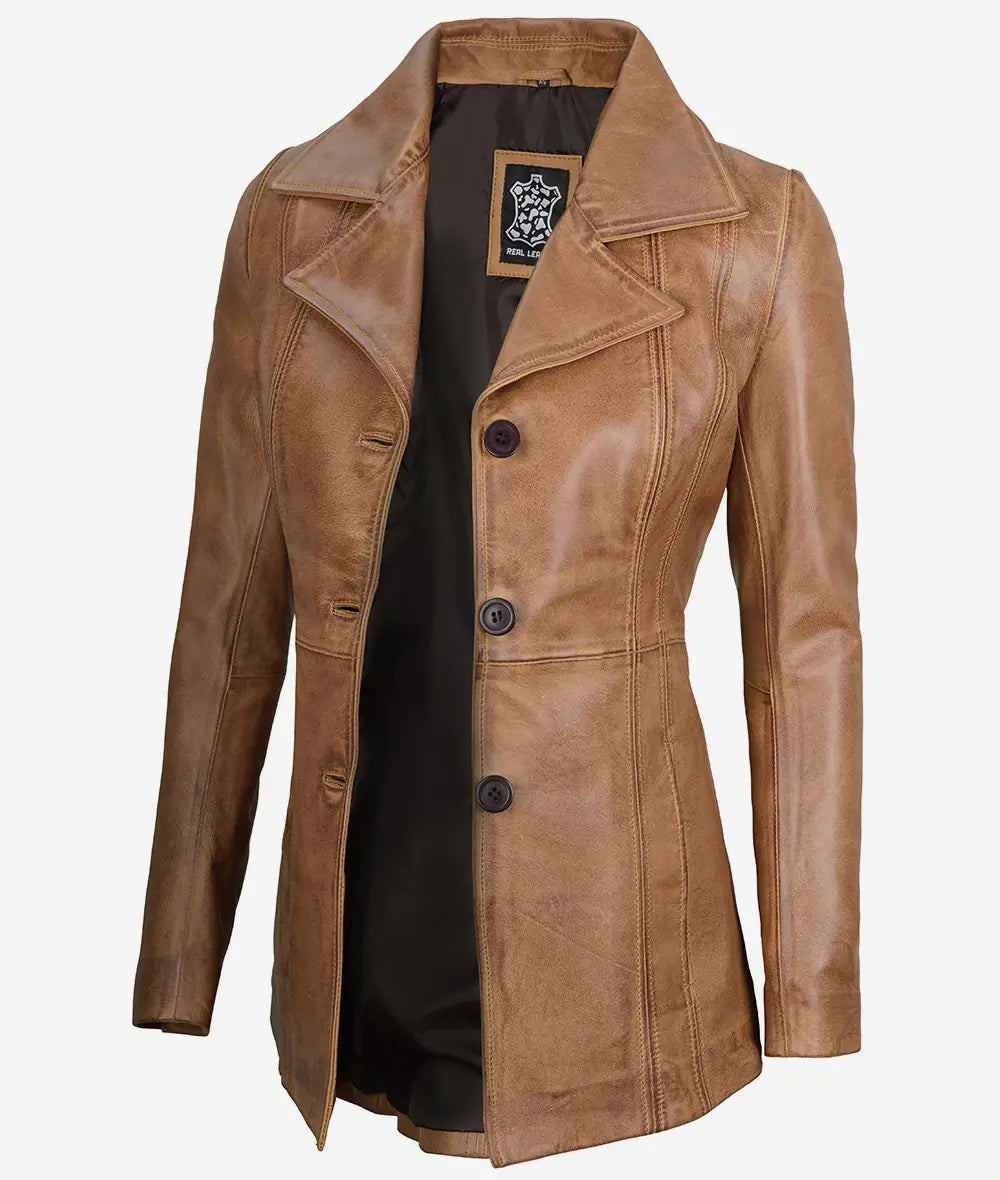 Womens Three Button Leather Blazer LSW-0092