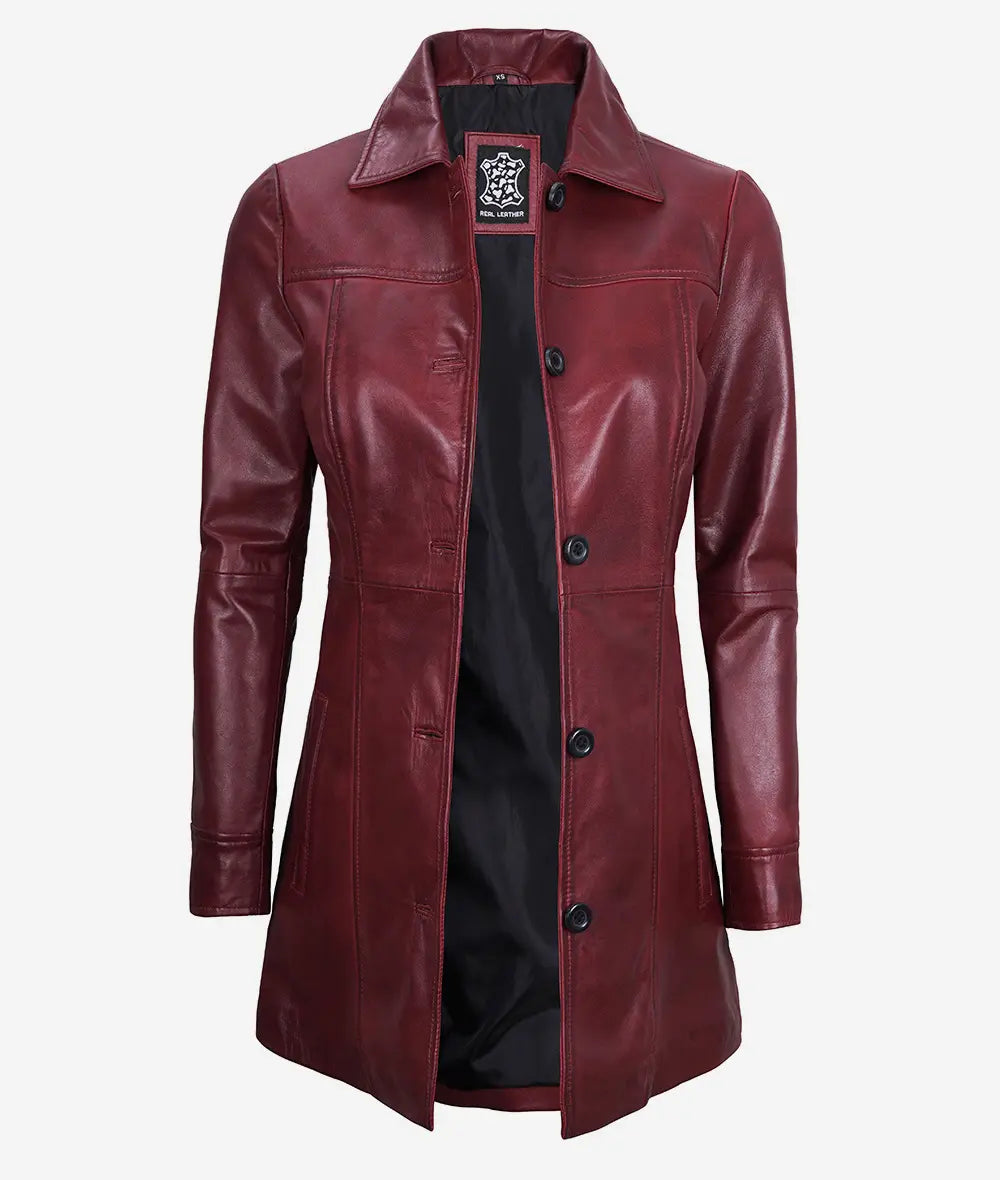 Women's Real Lambskin Leather 3/4 Length Coat LSW-0096