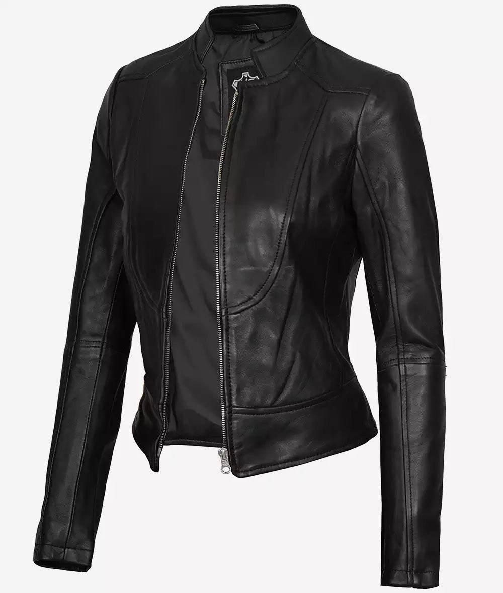 Women's Slim Fit Leather Biker Jacket LSW-0025
