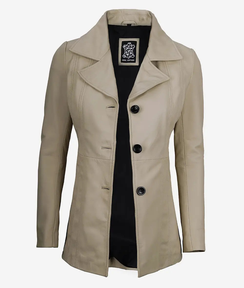 Womens Three Button Leather Blazer LSW-0092