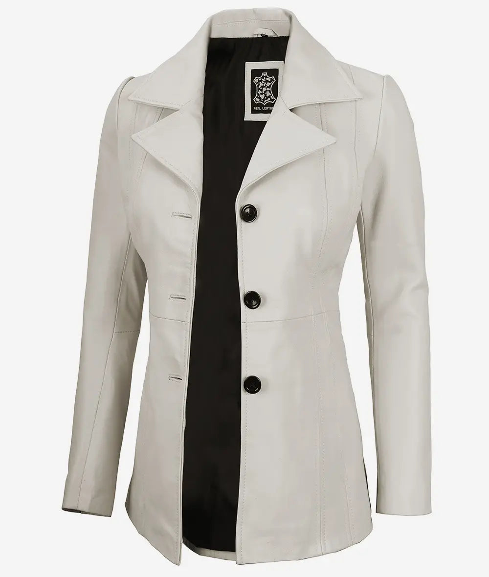 Womens Three Button Leather Blazer LSW-0093