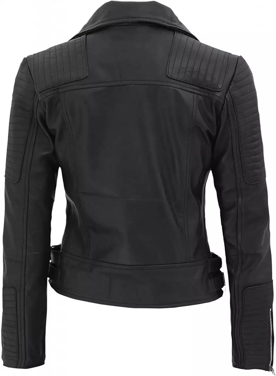 Womens Finest Leather Black Moto Jacket LSW-0035