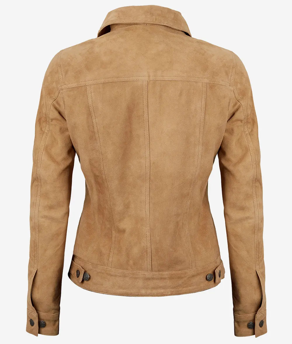 Women's Light Brown Suede Trucker Jacket LSW-0109
