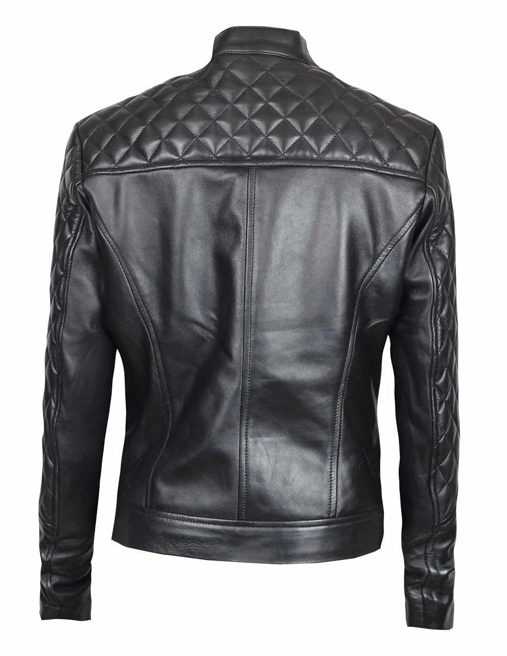 Womens Quilted Black Biker Leather Jacket LSW-0043