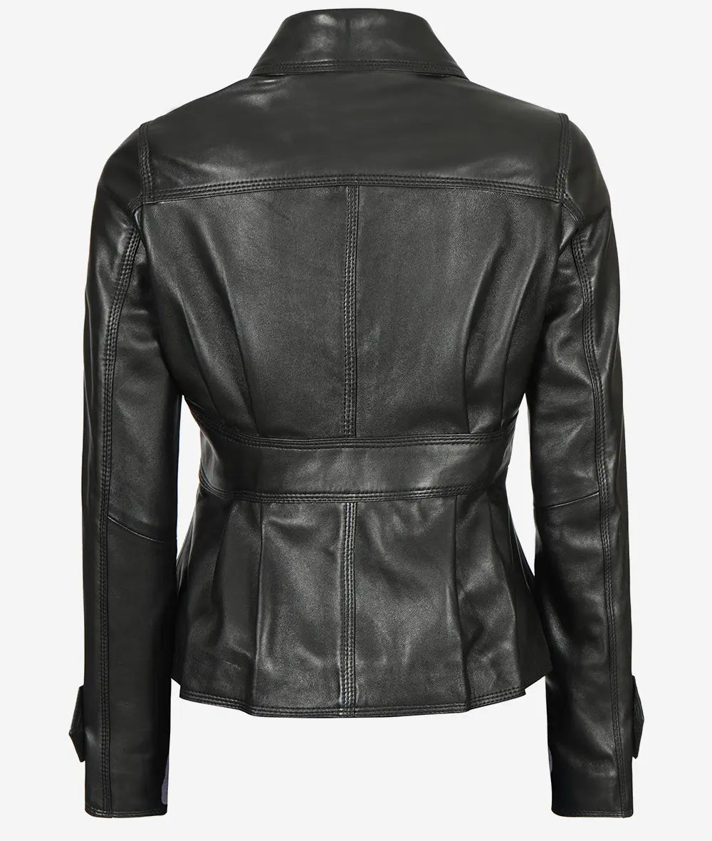 Gladys Women's Black Peplum Leather Jacket LSW-0061
