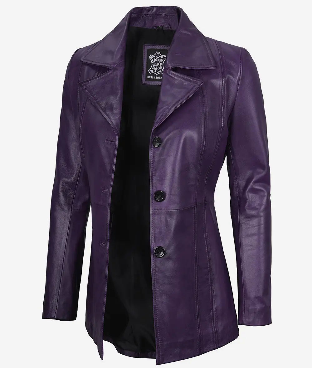 Womens Three Button Leather Blazer LSW-0092