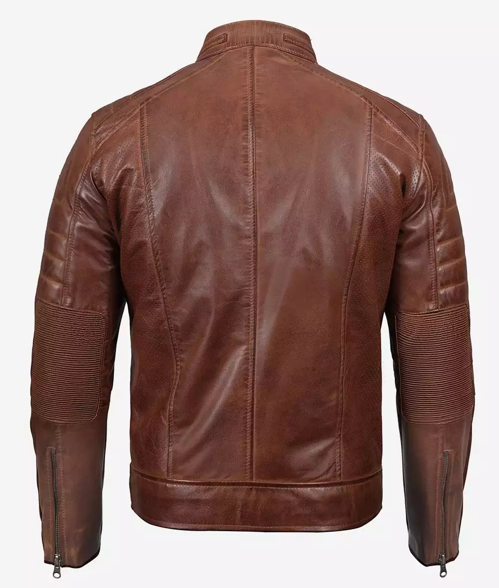 Men's Premium Cognac Cafe Racer Leather Jacket LSM-0032