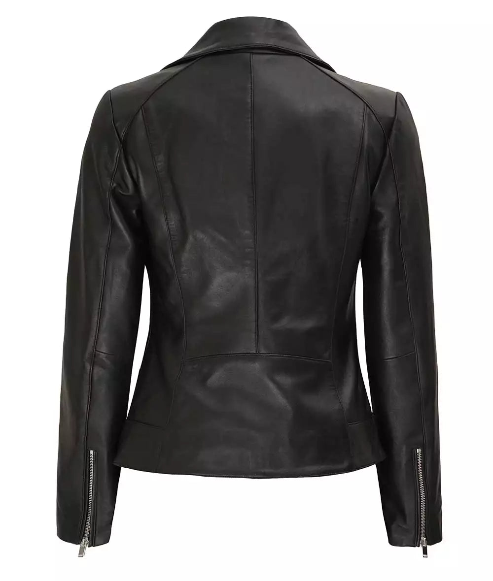 Women's Asymmetrical Black Leather Jacket LSW-0036