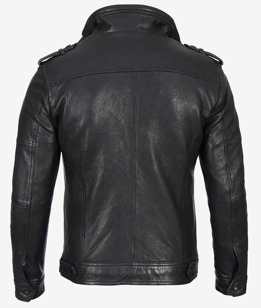 Men's Biker Style Black Leather Jacket LSM-0012
