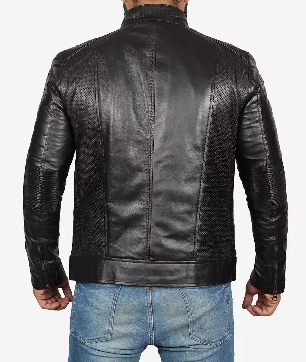 Men's Premium Black Cafe Racer Leather Jacket LSM-0029