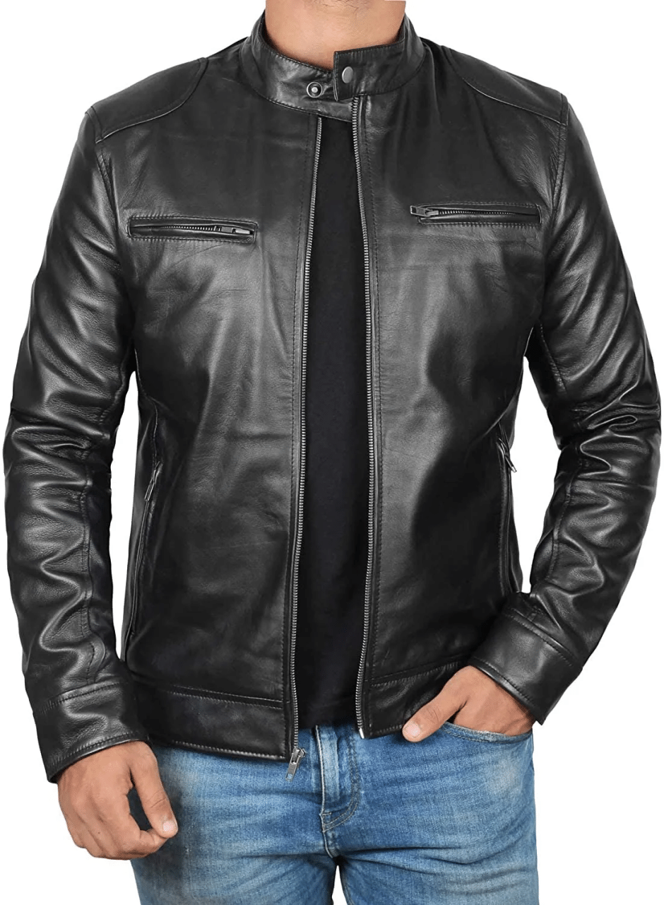 Men's Premium Black Cafe Racer Leather Jacket LSM-0029