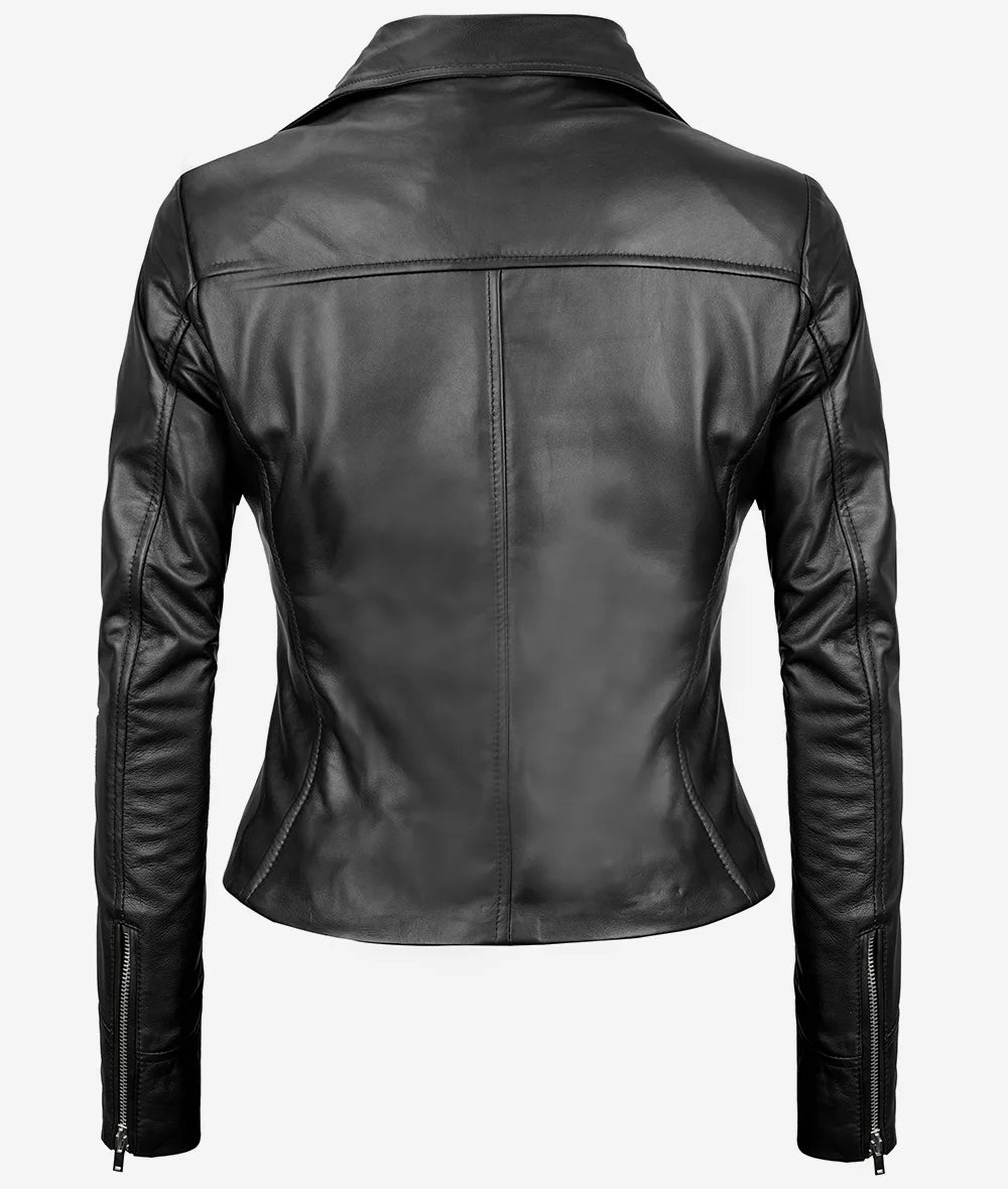 Rita Womens Asymmetrical Black Leather Moto Jacket LSW-0016