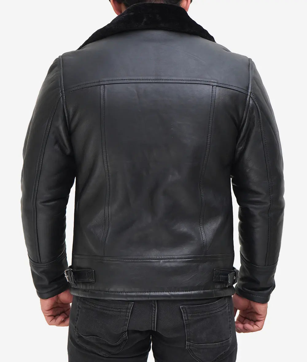 Men's B3 Bomber Black Shearling Leather Jacket LSM-0053