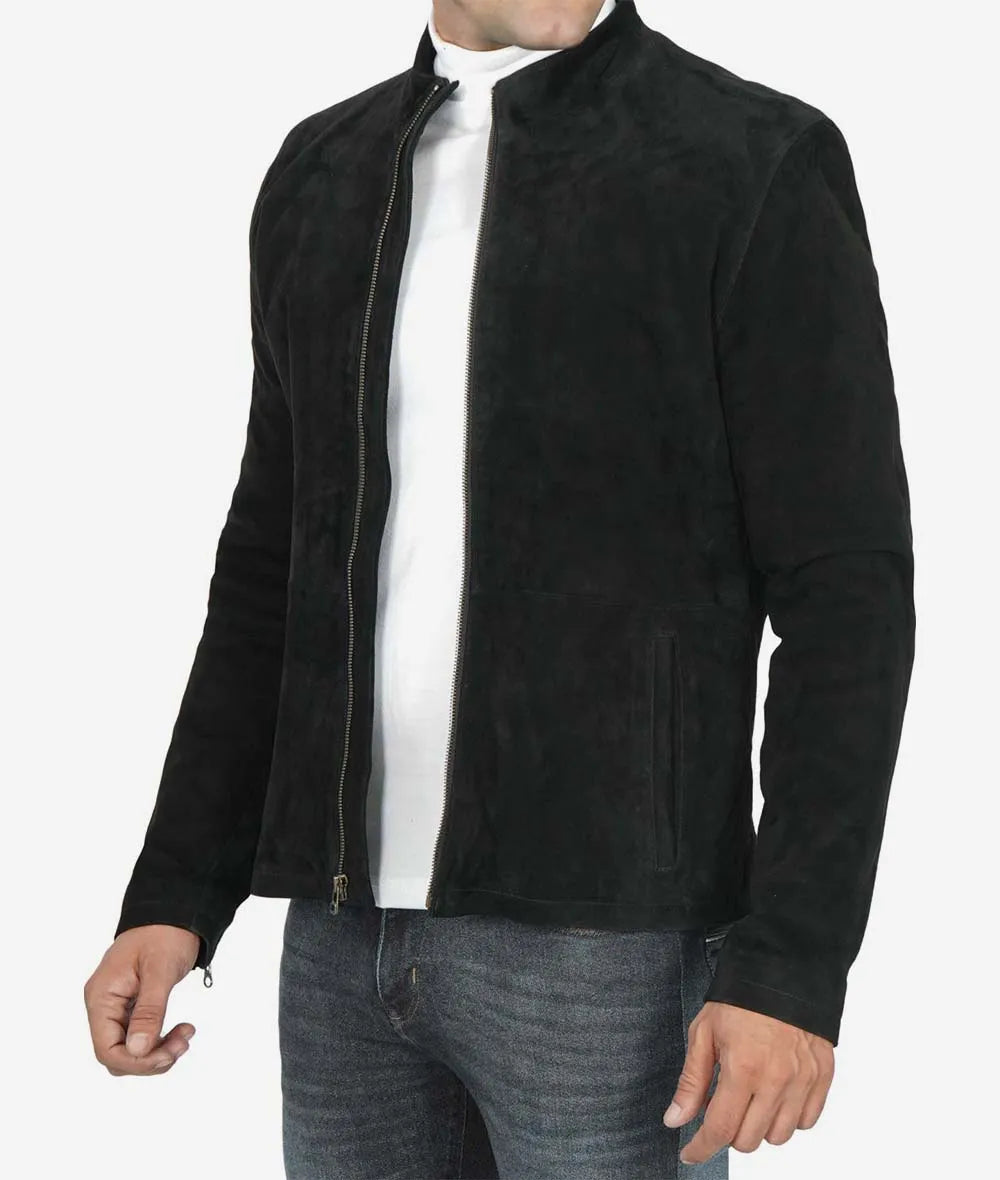 Men's Real Suede Black Biker Jacket LSM-0084