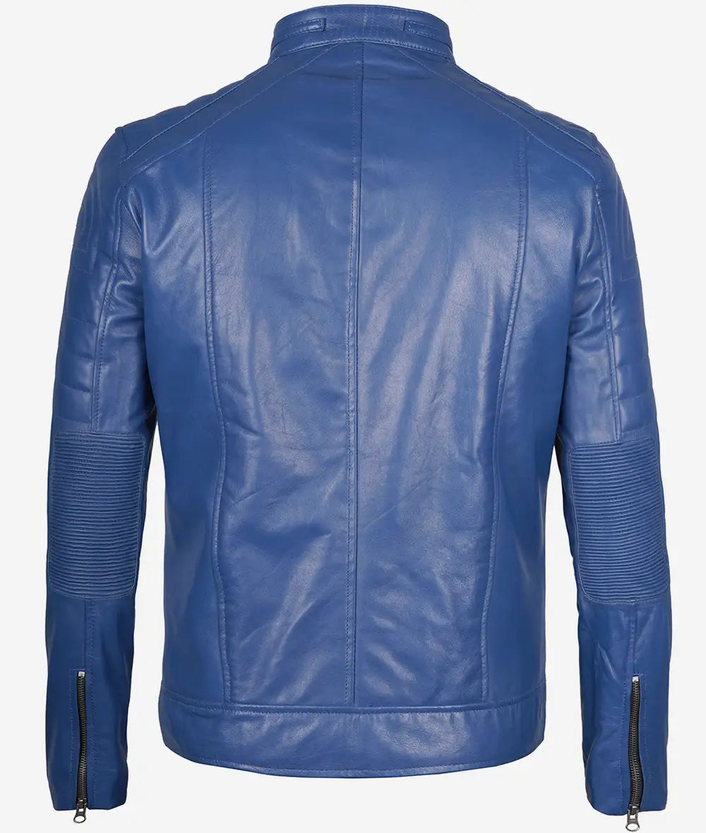 Men's Slim Fit Blue Cafe Racer Leather Jacket LSM-0039